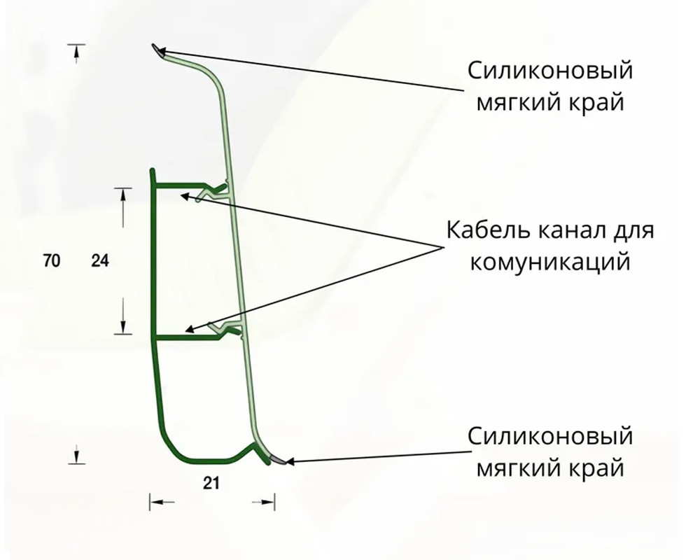 Плинтус ПВХ со съемной панелью Идеал Деконика 70 мм 186 Алюминий