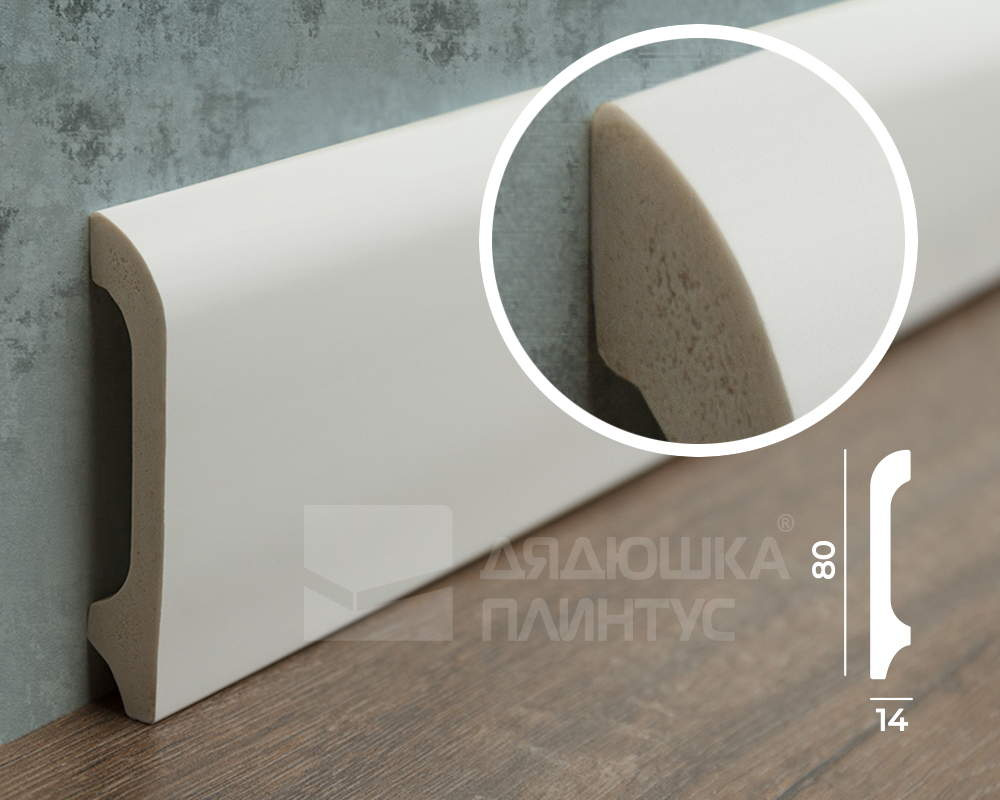 Плинтус из полистирола высокой плотности Волшебная палочка MSPOL 107 80*14*2000 Белый под покраску